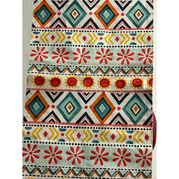 Pier 1 Turquoise Orange Yellow Aztec Southwest Table Runner Bright - Picture 1 of 5